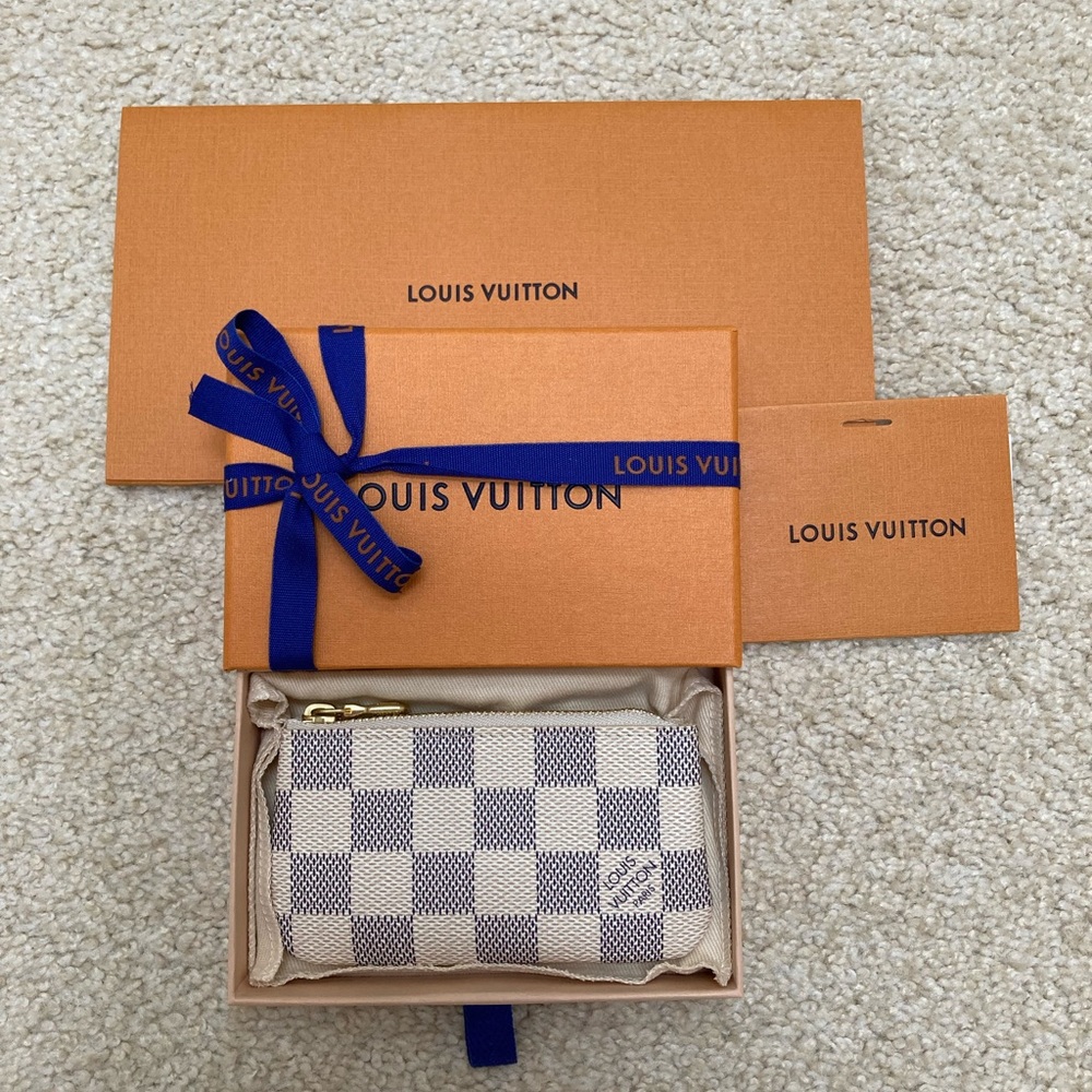 Discontinued NIB Louis Vuitton Key Pouch in Damier Azur